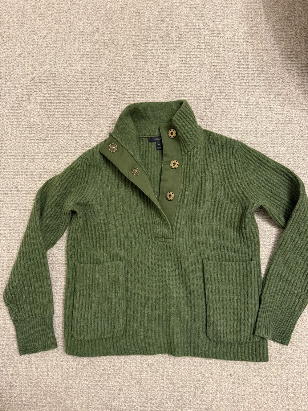 J. Crew Olive Green Ribbed Button-Neck Sweater